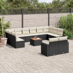Set mobilier de grădină cu perne, 13 piese, negru, poliratan GartenMobel Dekor