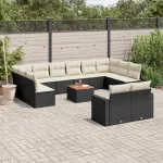 Set mobilier de grădină cu perne, 13 piese, negru, poliratan GartenMobel Dekor