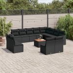 Set mobilier de grădină cu perne, 13 piese, negru, poliratan GartenMobel Dekor