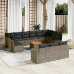 Set mobilier de grădină cu perne, 14 piese, gri, poliratan GartenMobel Dekor