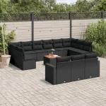 Set mobilier de grădină cu perne, 14 piese, negru, poliratan GartenMobel Dekor
