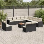 Set mobilier de grădină cu perne, 14 piese, negru, poliratan GartenMobel Dekor