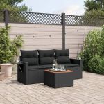 Set mobilier de grădină cu perne, 4 piese, negru, poliratan GartenMobel Dekor