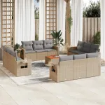 Set canapele de grădină, 13 piese, cu perne, bej, poliratan GartenMobel Dekor