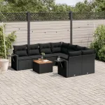 Set mobilier de grădină cu perne, 9 piese, negru, poliratan GartenMobel Dekor