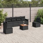 Set canapele de grădină cu perne, 7 piese, negru, poliratan GartenMobel Dekor