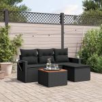 Set mobilier de grădină cu perne, 5 piese, negru, poliratan GartenMobel Dekor