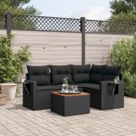 Set mobilier de grădină cu perne, 5 piese, negru, poliratan GartenMobel Dekor