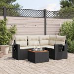 Set mobilier de grădină cu perne, 5 piese, negru, poliratan GartenMobel Dekor