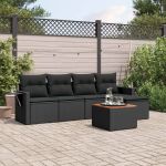 Set mobilier de grădină cu perne, 6 piese, negru, poliratan GartenMobel Dekor