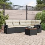 Set mobilier de grădină cu perne, 6 piese, negru, poliratan GartenMobel Dekor