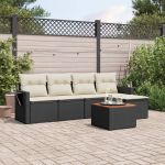 Set mobilier de grădină cu perne, 6 piese, negru, poliratan GartenMobel Dekor