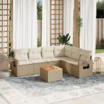 Set canapele de grădină, 7 piese, cu perne, bej, poliratan GartenMobel Dekor