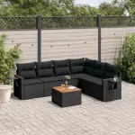Set canapele de grădină cu perne, 7 piese, negru, poliratan GartenMobel Dekor