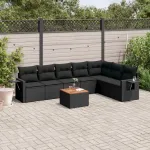 Set mobilier de grădină cu perne, 8 piese, negru, poliratan GartenMobel Dekor