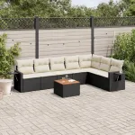 Set mobilier de grădină cu perne, 8 piese, negru, poliratan GartenMobel Dekor
