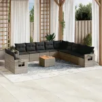 Set canapea de grădină cu perne, 12 piese, gri, poliratan GartenMobel Dekor