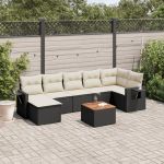 Set mobilier de grădină cu perne, 8 piese, negru, poliratan GartenMobel Dekor