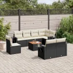Set mobilier de grădină cu perne, 9 piese, negru, poliratan GartenMobel Dekor