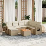 Set canapele de grădină, 8 piese, cu perne, bej, poliratan GartenMobel Dekor