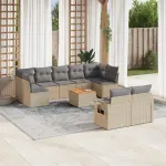 Set canapele de grădină cu perne, 10 piese, bej, poliratan GartenMobel Dekor
