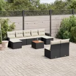 Set canapele de grădină cu perne, 10 piese, negru, poliratan GartenMobel Dekor