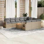 Set canapele de grădină cu perne, 11 piese, bej, poliratan GartenMobel Dekor