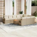 Set canapele de grădină cu perne, 11 piese, bej, poliratan GartenMobel Dekor