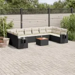 Set canapele de grădină cu perne, 11 piese, negru, poliratan GartenMobel Dekor