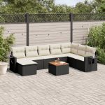 Set mobilier de grădină cu perne, 9 piese, negru, poliratan GartenMobel Dekor
