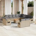 Set canapele de grădină, 14 piese, cu perne, bej, poliratan GartenMobel Dekor
