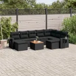 Set canapele de grădină cu perne, 10 piese, negru, poliratan GartenMobel Dekor
