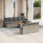Set canapele de grădină cu perne, 11 piese, gri, poliratan GartenMobel Dekor