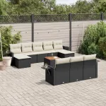 Set canapele de grădină cu perne, 11 piese, negru, poliratan GartenMobel Dekor