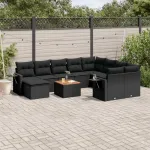 Set canapele de grădină cu perne, 11 piese, negru, poliratan GartenMobel Dekor