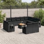 Set mobilier de grădină cu perne, 13 piese, negru, poliratan GartenMobel Dekor