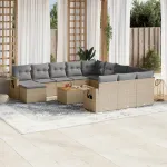 Set canapele de grădină, 13 piese, cu perne, bej, poliratan GartenMobel Dekor