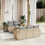 Set canapele de grădină cu perne, 6 piese, bej, poliratan GartenMobel Dekor