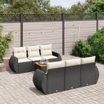 Set canapele de grădină cu perne, 7 piese, negru, poliratan GartenMobel Dekor