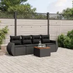 Set mobilier de grădină cu perne, 5 piese, negru, poliratan GartenMobel Dekor