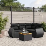 Set mobilier de grădină cu perne, 5 piese, negru, poliratan GartenMobel Dekor