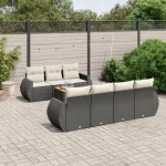 Set mobilier de grădină cu perne, 8 piese, negru, poliratan GartenMobel Dekor