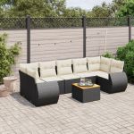 Set mobilier de grădină cu perne, 8 piese, negru, poliratan GartenMobel Dekor