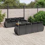 Set mobilier de grădină cu perne, 9 piese, negru, poliratan GartenMobel Dekor