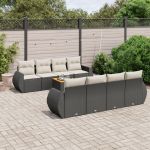 Set mobilier de grădină cu perne, 9 piese, negru, poliratan GartenMobel Dekor