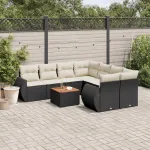 Set mobilier de grădină cu perne, 9 piese, negru, poliratan GartenMobel Dekor
