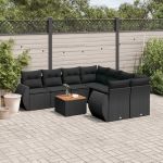 Set mobilier de grădină cu perne, 9 piese, negru, poliratan GartenMobel Dekor