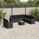 Set canapele de grădină cu perne, 10 piese, negru, poliratan GartenMobel Dekor