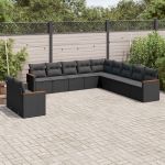 Set canapele de grădină cu perne, 11 piese, negru, poliratan GartenMobel Dekor