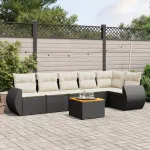 Set canapele de grădină cu perne, 7 piese, negru, poliratan GartenMobel Dekor